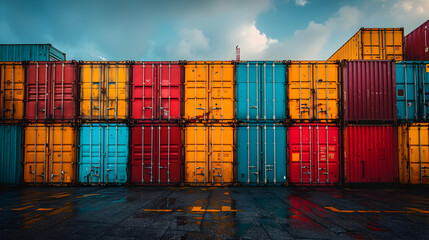 Wall Mural - Colorful Shipping Containers Stacked in a Row Photo