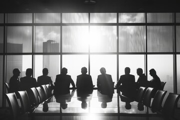 Aufkleber - a group of people sitting around a table boardroom discussion on market trends