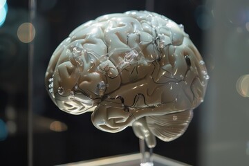 Fototapete - a brain on a circuit board with microchips brain implant enhancing cognitive abilities
