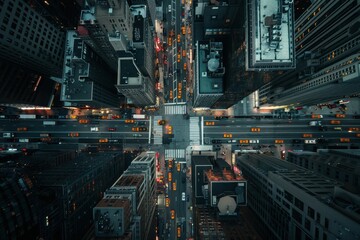 Leinwandbilder - a city at night with lots of buildings bustling cityscape captured from above