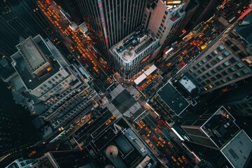 Leinwandbilder - a city at night with lots of buildings bustling cityscape captured from above