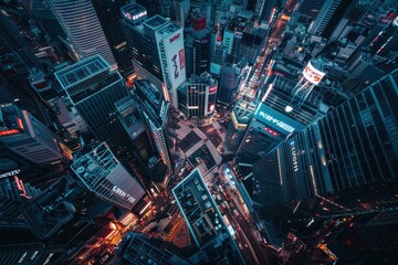 Leinwandbilder - a city at night with lots of buildings bustling cityscape captured from above
