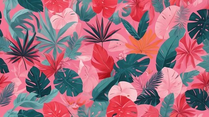 vector style floral pattern abstract background with an array of red and pink flowers and leaves