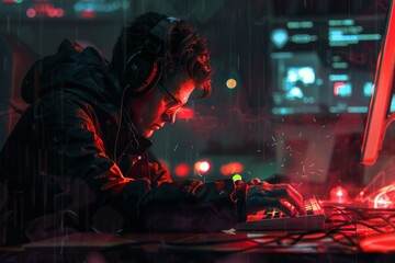 Aufkleber - a person in a hoodie sitting at a desk with a laptop hacker with an unwavering commitment to their cause no matter the cost