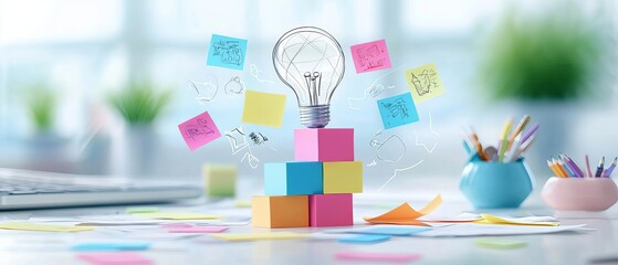 Wall Mural - a creative brainstorming session with sticky notes and diagrams, emphasizing the role of discovery i