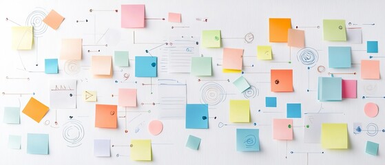 a creative brainstorming session with sticky notes and diagrams, emphasizing the role of discovery i