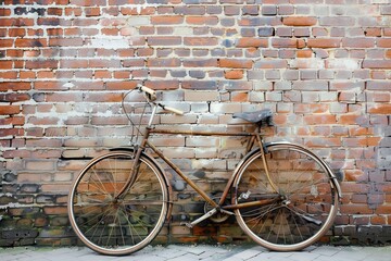 Fototapete - a bicycle leaning against a brick wall vintage bicycle leaning against a brick wall