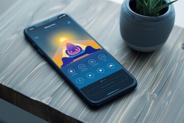 Leinwandbilder - a phone sitting on top of a wooden table visually appealing user interface for a mobile app that promotes mindfulness