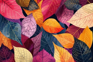 Aufkleber - a painting of a bunch of leaves Generate an illustration that showcases the intricate patterns and unique hues found in different types of leaves