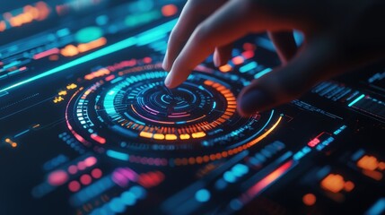Wall Mural - finger interacting with futuristic interface