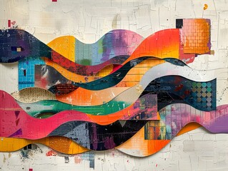 Wall Mural - Abstract colorful layered waves on a textured background.