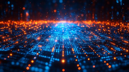 A blue digital hacker with glowing binary code, AI in cybersecurity systems, threat detection algorithms, penetration testing tools, and digital forensics analysis. cybercrime, cyber attack design,