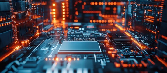 Wall Mural - futuristic depiction of computer processors showcasing a 3d rendering of a cpu concept against a hig
