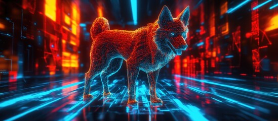 Wall Mural - vibrant 3d illustration of a cyber dog in search of adventure