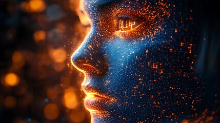 A blue digital hacker with glowing binary code, AI in cybersecurity systems, threat detection algorithms, penetration testing tools, and digital forensics analysis. cybercrime, cyber attack design,