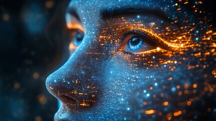 A blue digital hacker with glowing binary code, AI in cybersecurity systems, threat detection algorithms, penetration testing tools, and digital forensics analysis. cybercrime, cyber attack design,
