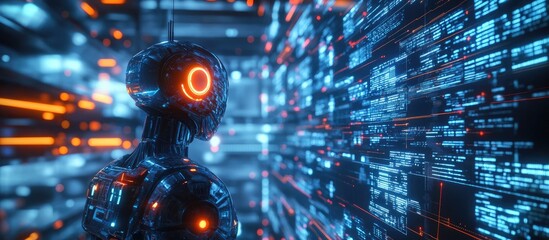 Wall Mural - ai powered robot analyzing large datasets in a 3d illustration
