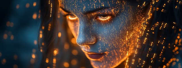 A blue digital hacker with glowing binary code, AI in cybersecurity systems, threat detection algorithms, penetration testing tools, and digital forensics analysis. cybercrime, cyber attack design,