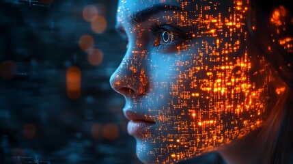 A blue digital hacker with glowing binary code, AI in cybersecurity systems, threat detection algorithms, penetration testing tools, and digital forensics analysis. cybercrime, cyber attack design,