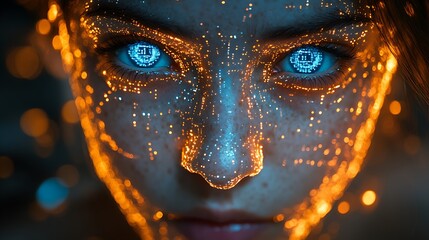 A blue digital hacker with glowing binary code, AI in cybersecurity systems, threat detection algorithms, penetration testing tools, and digital forensics analysis. cybercrime, cyber attack design,