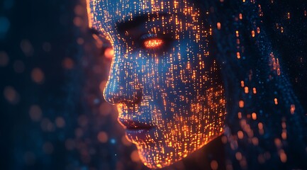 A blue digital hacker with glowing binary code, AI in cybersecurity systems, threat detection algorithms, penetration testing tools, and digital forensics analysis. cybercrime, cyber attack design,