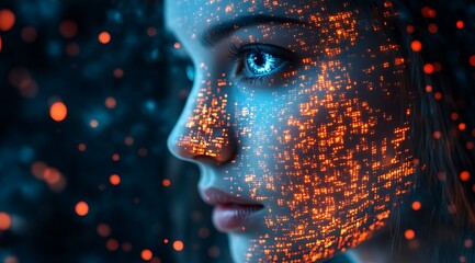 A blue digital hacker with glowing binary code, AI in cybersecurity systems, threat detection algorithms, penetration testing tools, and digital forensics analysis. cybercrime, cyber attack design,