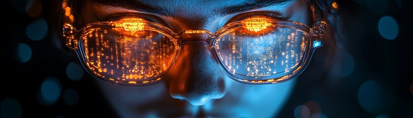 A blue digital hacker with glowing binary code, AI in cybersecurity systems, threat detection algorithms, penetration testing tools, and digital forensics analysis. cybercrime, cyber attack design,