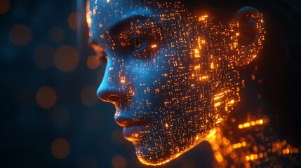 A blue digital hacker with glowing binary code, AI in cybersecurity systems, threat detection algorithms, penetration testing tools, and digital forensics analysis. cybercrime, cyber attack design,