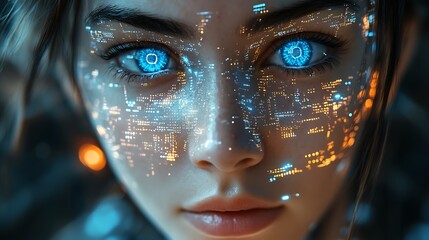 A blue digital hacker with glowing binary code, AI in cybersecurity systems, threat detection algorithms, penetration testing tools, and digital forensics analysis. cybercrime, cyber attack design,