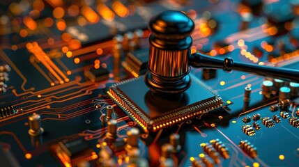 Gavel Resting on a Circuit Board