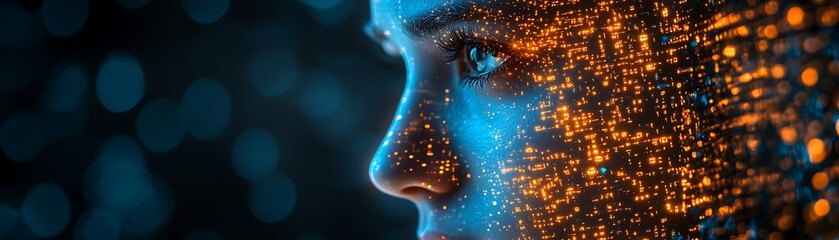 A blue digital hacker with glowing binary code, AI in cybersecurity systems, threat detection algorithms, penetration testing tools, and digital forensics analysis. cybercrime, cyber attack design,