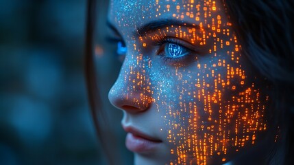 A blue digital hacker with glowing binary code, AI in cybersecurity systems, threat detection algorithms, penetration testing tools, and digital forensics analysis. cybercrime, cyber attack design,