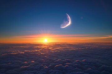 Poster - a sunset with a moon in the sky tranquil beauty of a sunrise on the moon