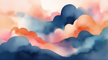 Wall Mural - Abstract illustration background of a watercolor texture combination of blue, orange and red, A Watercolor Dream illustration background