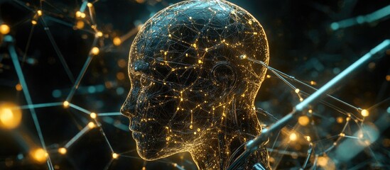 Wall Mural - ai learning robot in a virtual neural network rendered in 3d
