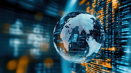 glass planet earth globe with digital information, financial
