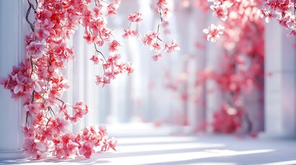 white background architecture with pink flower