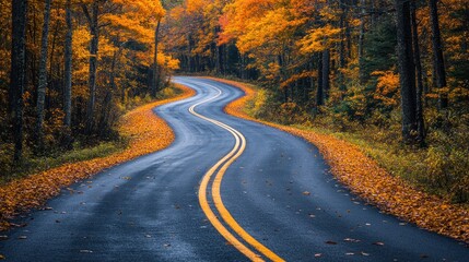 Sticker - Winding Road Through Autumn Forest