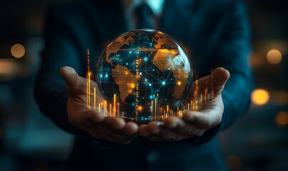 Poster - A Person Holding a Digital Globe Surrounded by Data and Charts