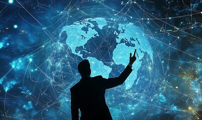 Poster - A Silhouette of a Man Interacting with a Global Network of Connections