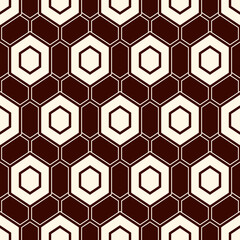 Poster - Contemporary honeycomb geometric pattern. Repeated hexagon ornament. Modern mosaic tiles background. Seamless surface abstract design. Geo wallpaper. Digital paper, textile print. Vector illustration