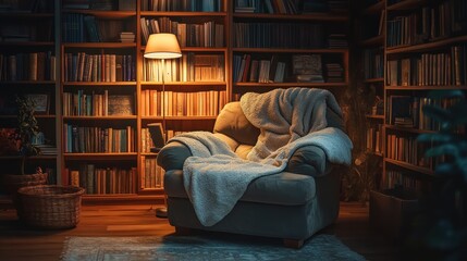 Canvas Print - Cozy Reading Nook in a Home Library