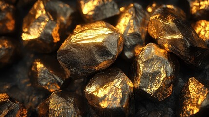 Poster - Gold Nuggets Close Up Texture  Sparkling Gold Stones