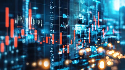 Sticker - Abstract Stock Market Data   Chart on Screen with Bokeh Lights