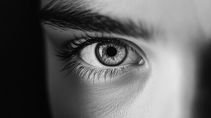 Poster - A close up of a person's eye with black and white filter, AI