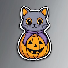 Canvas Print - Cute Black Cat Wearing A Pumpkin Costume For Halloween