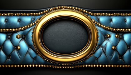 Golden Frame on Blue Upholstered Background