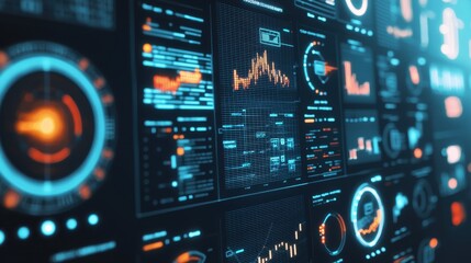Wall Mural - futuristic interface with digital data and charts