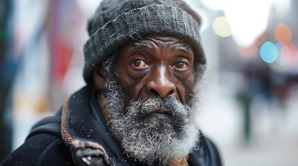 A close-up portrait of an elderly man with a weathered face and a thoughtful expression.