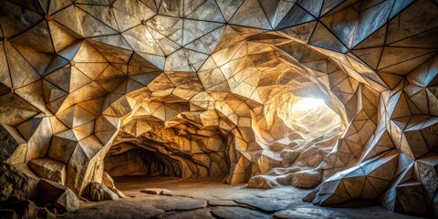 Close-up shot of a stone mountain cave surface with cracks and geometric shapes , stone, rock, mountain, cave, granite, basalt